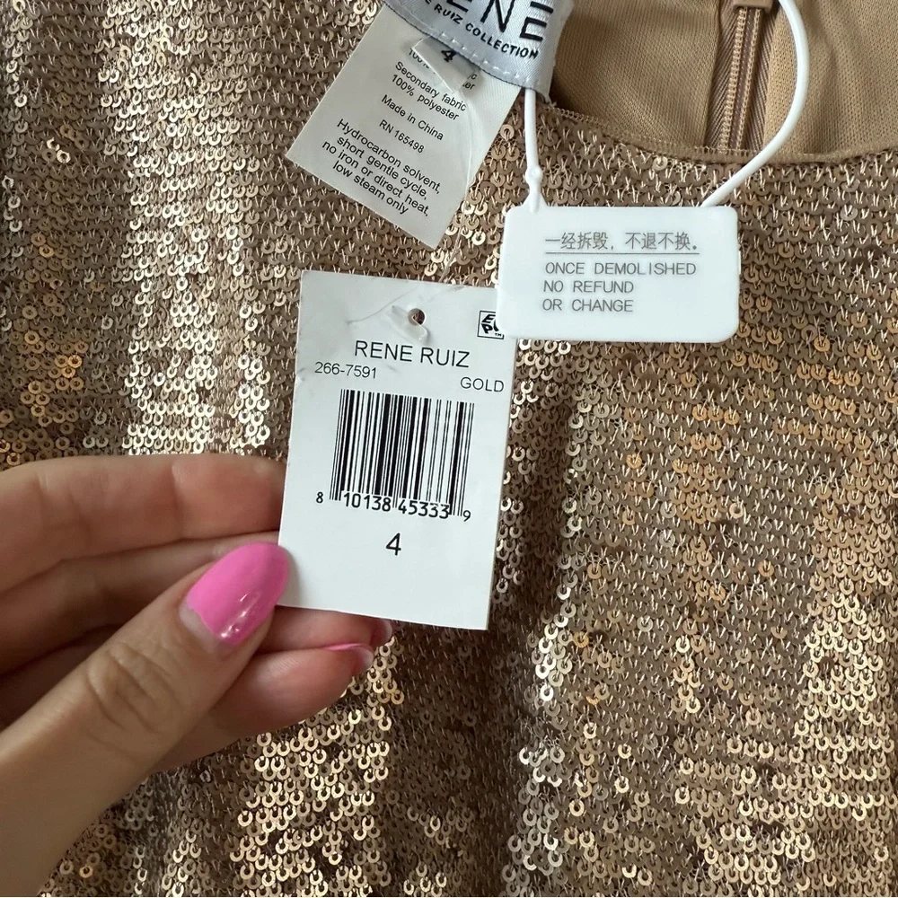 Rene Ruiz Puff Sleeve Sequins Mini Dress Gold‎ 4